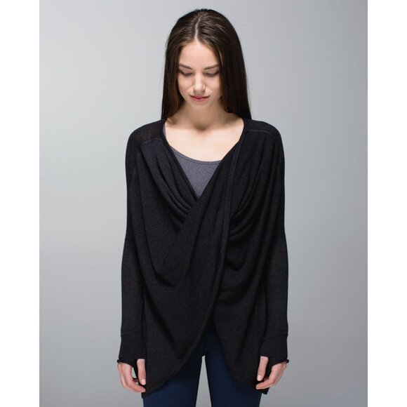 LULULEMON Twist & Wrap Sweater Heathered Black sz L Women's - Picture 1 of 10